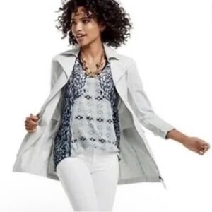 CAbi grey fold over collared knit zip up jacket